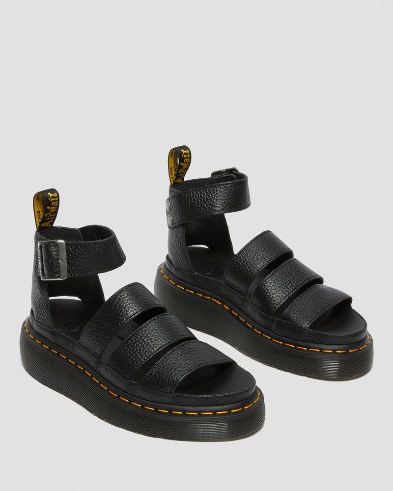 Dr Martens Clarissa II Leren Sandalen Plateauzool Dames Zwart | NL 47KOR